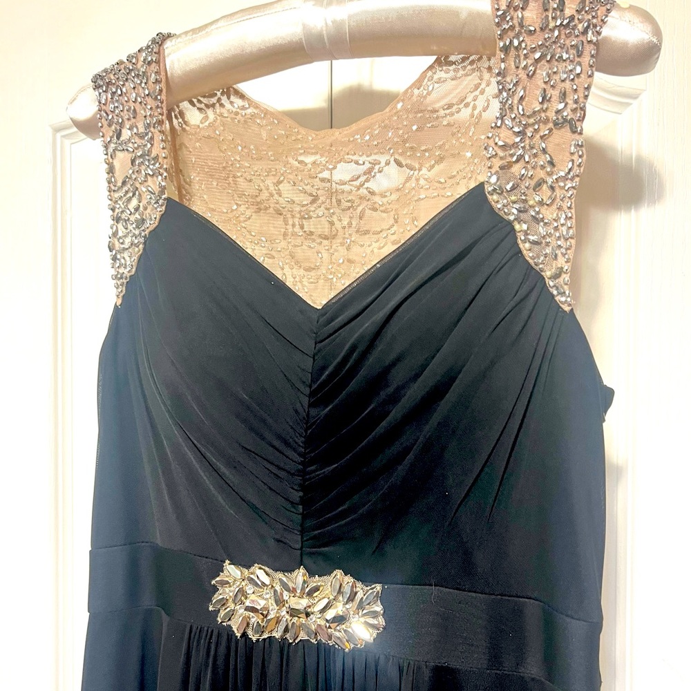 Formal Betsy & Adam Beaded Gown - sheer beaded back, empire waist, like new.